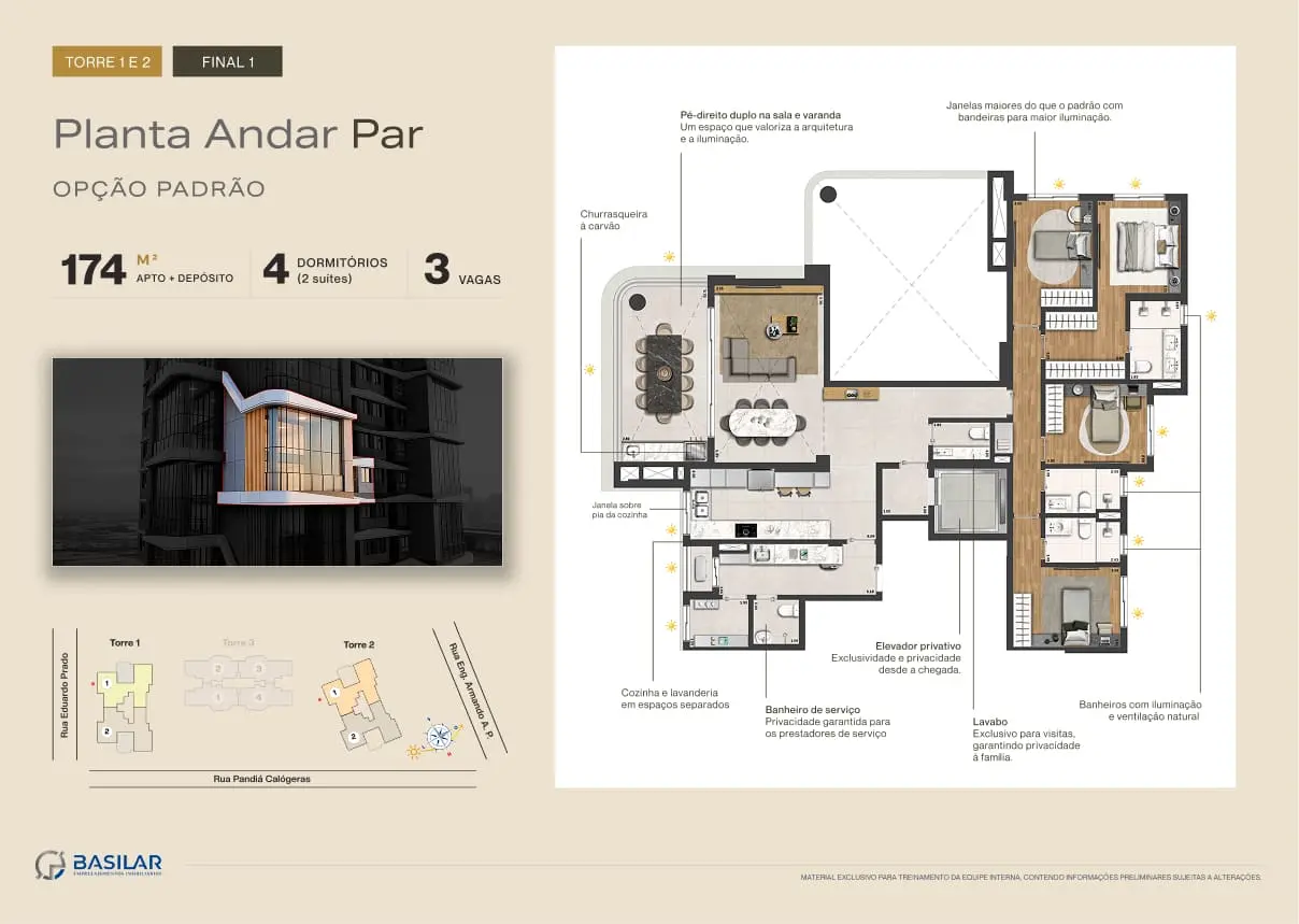 Planta Apartamento 174m² Andar Par Casa Parque Ceramica