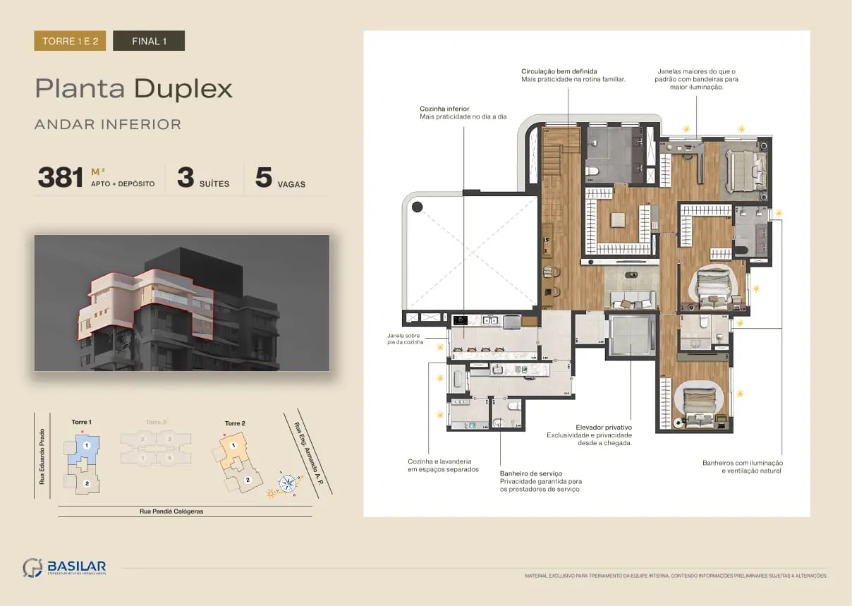 Planta Cobertura Duplex 381m² Piso Inferior Casa Parque Ceramica