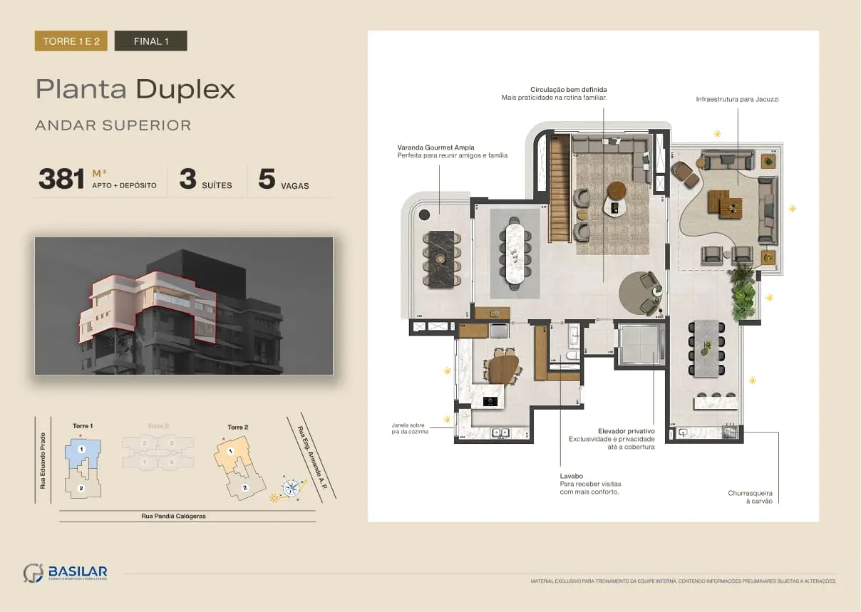 Planta Cobertura Duplex 381m² Piso Superior Casa Parque Ceramica