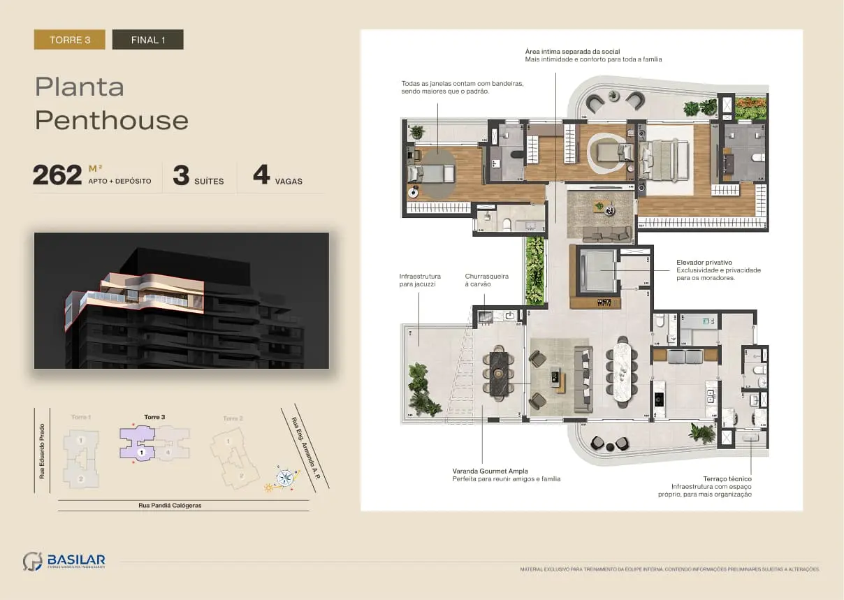 Planta Penthouse 262m² Casa Parque Ceramica